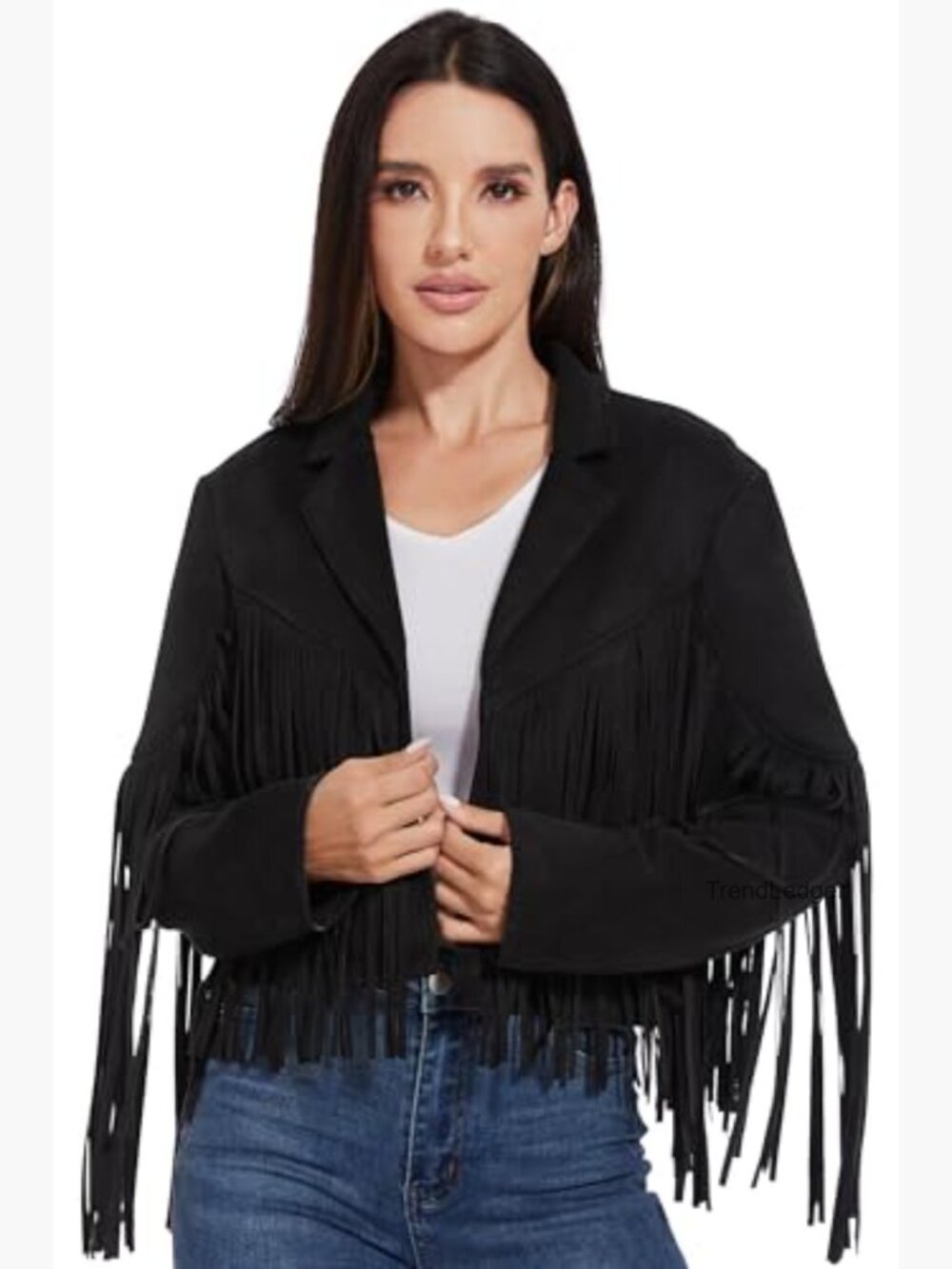 Fringe Faux Leather Jacket Women Western Cowgirl Cropped Coat S-XXL - Picture 2 of 7